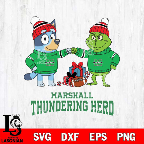 Marshall Thundering Herd Bluey With Grinch Christmas File Cut, NCAA SVG DXF EPS PNG FILE, Digital Download,Instant Download, Silhouette