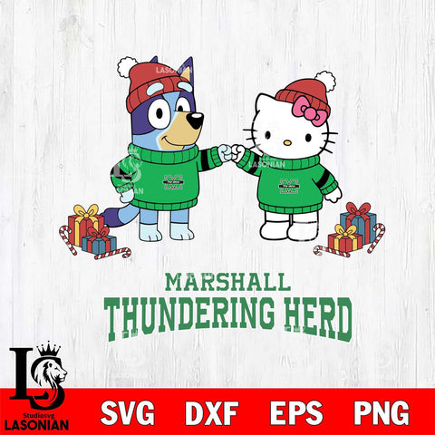 Marshall Thundering Herd Bluey With Hello kitty Christmas File Cut, NCAA SVG DXF EPS PNG FILE, Digital Download,Instant Download, Silhouette