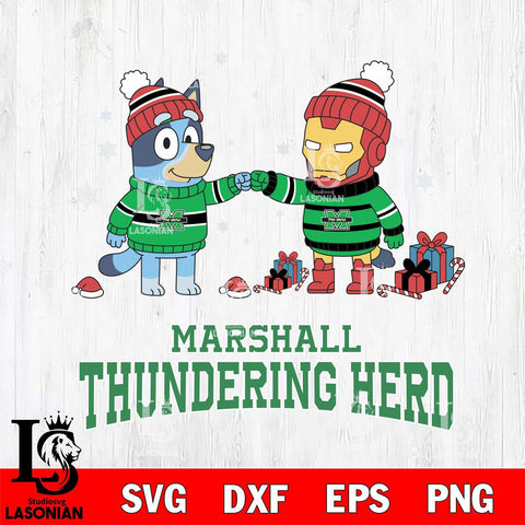 Marshall Thundering Herd Bluey With Iron man Christmas File Cut, NCAA SVG DXF EPS PNG FILE, Digital Download,Instant Download, Silhouette