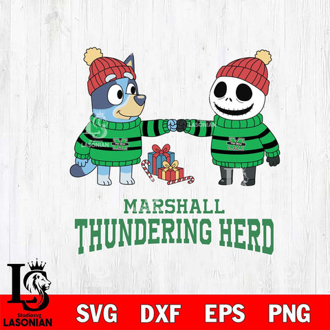 Marshall Thundering Herd Bluey With Jack Skellington Christmas File Cut, NCAA SVG DXF EPS PNG FILE, Digital Download,Instant Download, Silhouette