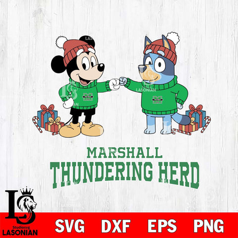 Marshall Thundering Herd Bluey With Mickey Christmas File Cut, NCAA SVG DXF EPS PNG FILE, Digital Download,Instant Download, Silhouette