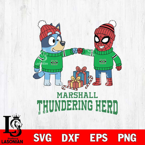Marshall Thundering Herd Bluey With Spider man Christmas File Cut, NCAA SVG DXF EPS PNG FILE, Digital Download,Instant Download, Silhouette