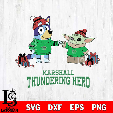 Marshall Thundering Herd Bluey With Yoda Christmas File Cut, NCAA SVG DXF EPS PNG FILE, Digital Download,Instant Download, Silhouette