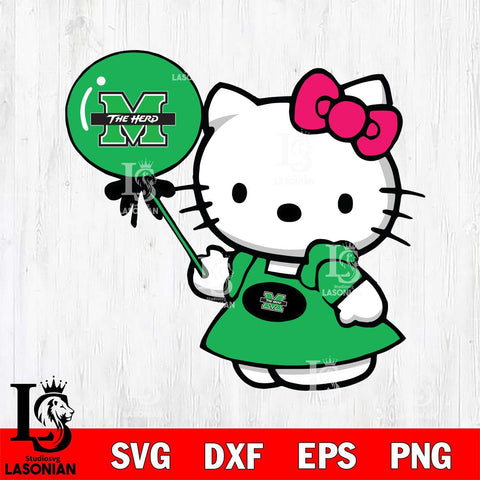 Marshall Thundering Herd Cute Hello Kitty 2 Svg Eps Dxf Png File, Digital Download, Instant Download