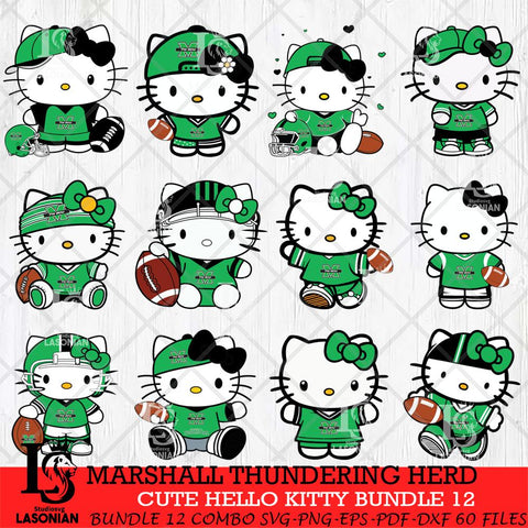 Marshall Thundering Herd Cute Hello Kitty Bundle 12 SVG Eps Dxf Png File, NCAA Bundle svg, Digital Download, Instant Download