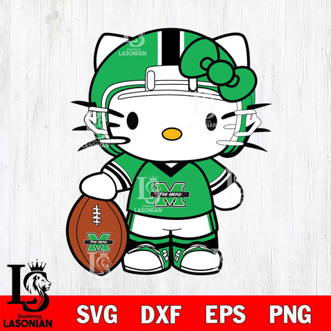 Marshall Thundering Herd Cute Hello Kitty Football 3 Svg Eps Dxf Png File, NCAA svg, Digital Download, Instant Download