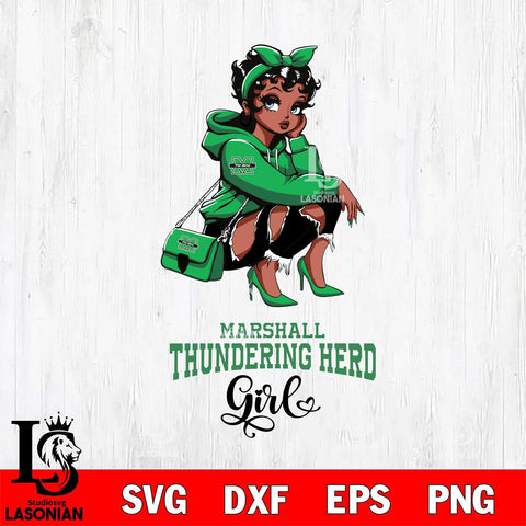 Marshall Thundering Herd Fashion Black Fan Girl Betty Boop, Svg Eps Dxf Png File, Digital Download