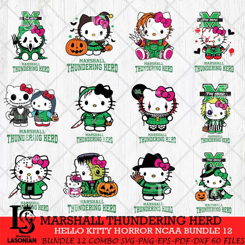 Marshall Thundering Herd Hello Kitty Horror NCAA Bundle 12 SVG Svg Eps Dxf Png File, Digital Download
