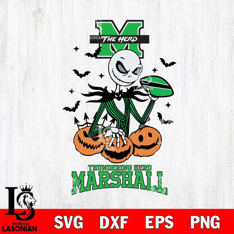 Marshall Thundering Herd Jack Skellington 2 halloween Svg Eps Dxf Png File, NCAA svg, Digital Download, Instant Download