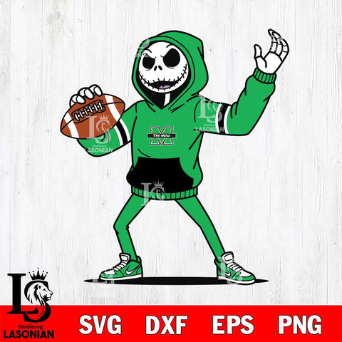 Marshall Thundering Herd Jack Skellington Football Christmas File Cut, NCAA SVG DXF EPS PNG FILE, Digital Download , Criucut , Silhouette