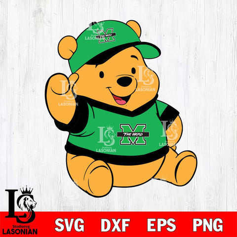 Marshall Thundering Herd Pooh Bear Svg Eps Dxf Png File, NCAA svg, Digital Download, Instant Download