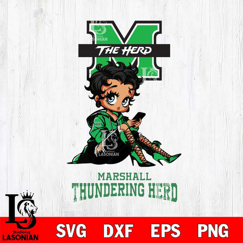 Marshall Thundering Herd Style Black Fan Girl Betty Boop, Svg Eps Dxf Png File, Digital Download