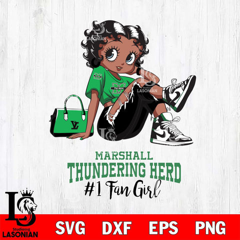 Marshall Thundering Herd #1 Black Fan Girl Betty Boop, Svg Eps Dxf Png File, Digital Download