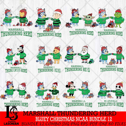 Marshall Thundering Herd  Bluey friends christmas NCAA Bundle File Cut,Bundle NCAA SVG DXF EPS PNG FILE, Digital Download,Instant Download, Silhouette