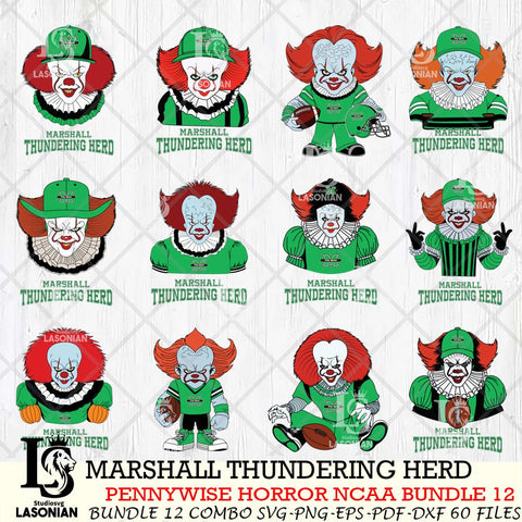 Marshall Thundering Herd  Pennywise Horror NCAA Bundle 12 SVG Svg Eps Dxf Png File, Digital Download