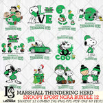 Marshall Thundering Herd  Snoopy NCAA Bundle 12 SVG Svg Eps Dxf Png File, Digital Download
