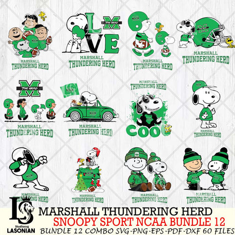 Marshall Thundering Herd  Snoopy NCAA Bundle 12 SVG Svg Eps Dxf Png File, Digital Download