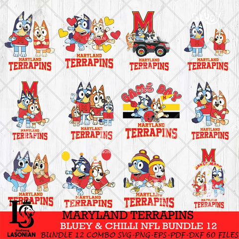 Maryland Terrapins Bluey & Bingo Bundle 12 SVG Svg Eps Dxf Png File, Bundle NCAA svg, Digital Download, Instant Download