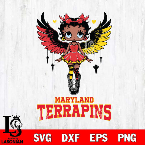 Maryland Terrapins Anglel Black Fan Girl Betty Boop, Svg Eps Dxf Png File, Digital Download