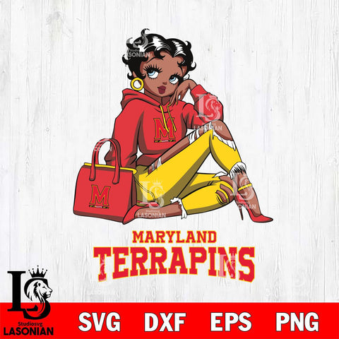 Maryland Terrapins Awesome Black Fan Girl Betty Boop, Svg Eps Dxf Png File, Digital Download