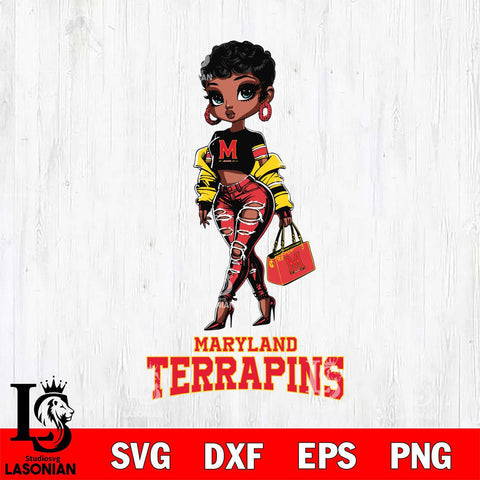 Maryland Terrapins Beautiful Black Fan Girl, Svg Eps Dxf Png File, Digital Download