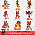 Maryland Terrapins Black Fan Girl Betty Boop Bundle 9, Svg Eps Dxf Png File, Digital Download