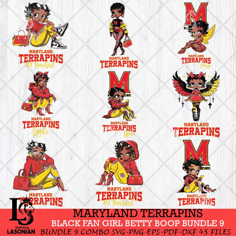 Maryland Terrapins Black Fan Girl Betty Boop Bundle 9, Svg Eps Dxf Png File, Digital Download