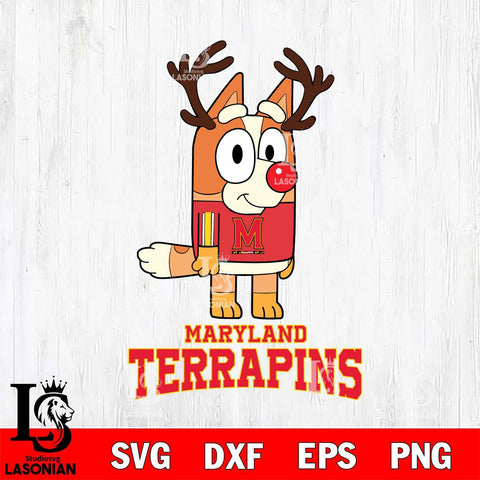 Maryland Terrapins Bluey Chilli Christmas Deer Svg Eps Dxf Png File, Digital Download