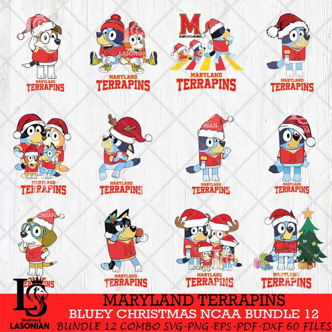 Maryland Terrapins Bluey Christmas NCAA Bundle 12 Cricut File Cut Files , Bluey Cricut , Christmas Svg , Bluey svg , Digital Download, dxf eps png pdf file