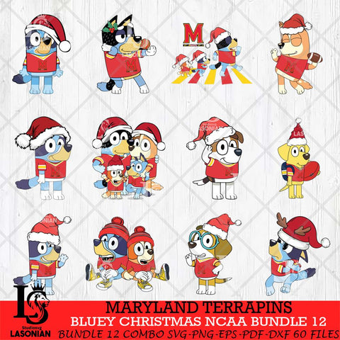 Maryland Terrapins Bluey Christmas NCAA Bundle 12 SVG Eps Dxf Png File, Digital Download, Instant Download