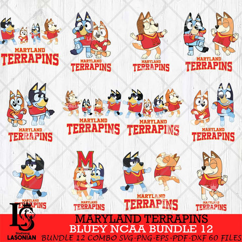 Maryland Terrapins Bluey Dace Mode NCAA Bundle 12 SVG Eps Dxf Png File, Digital Download, Instant Download