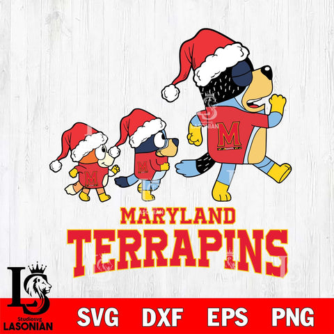 Maryland Terrapins Bluey Family Christmas Svg Eps Dxf Png File, Digital Download