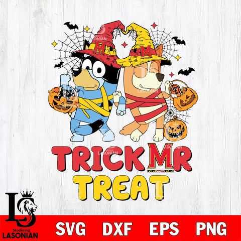 Maryland Terrapins Bluey Trick or Treat Halloween 2 Svg Eps Dxf Png File, Digital Download, Instant Download
