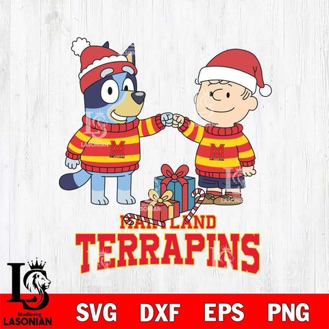Maryland Terrapins Bluey With Charlie Brown Christmas File Cut, NCAA SVG DXF EPS PNG FILE, Digital Download,Instant Download, Silhouette