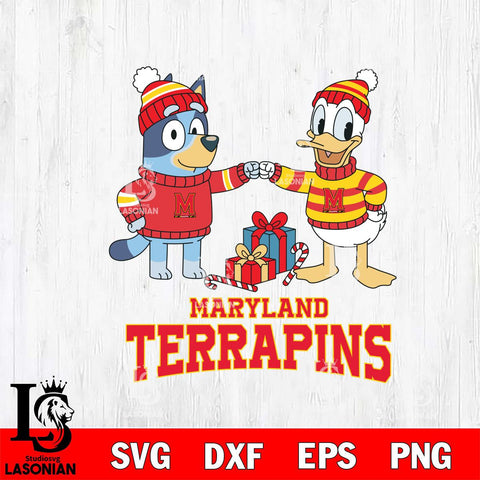 Maryland Terrapins Bluey With Donald Duck Christmas File Cut, NCAA SVG DXF EPS PNG FILE, Digital Download,Instant Download, Silhouette