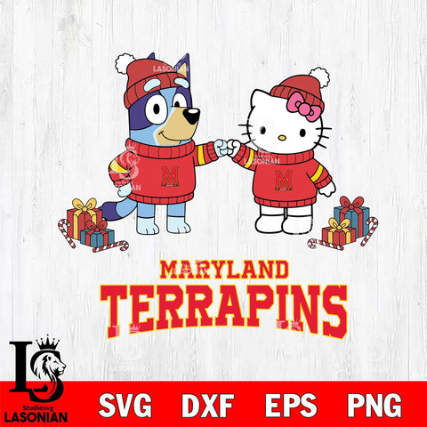 Maryland Terrapins Bluey With Hello kitty Christmas File Cut, NCAA SVG DXF EPS PNG FILE, Digital Download,Instant Download, Silhouette