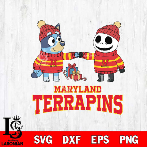 Maryland Terrapins Bluey With Jack Skellington Christmas File Cut, NCAA SVG DXF EPS PNG FILE, Digital Download,Instant Download, Silhouette