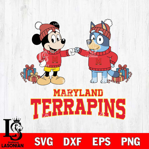 Maryland Terrapins Bluey With Mickey Christmas File Cut, NCAA SVG DXF EPS PNG FILE, Digital Download,Instant Download, Silhouette