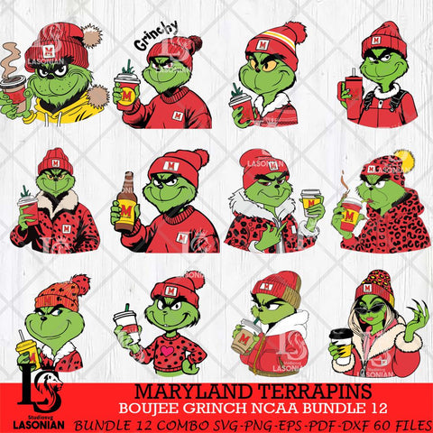 Maryland Terrapins Boujee Grinch NCAA Bundle 12 SVG Eps Dxf Png File, Digital Download, Instant Download