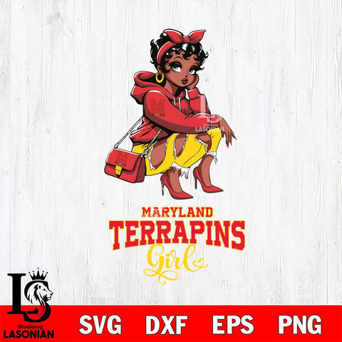 Maryland Terrapins Fashion Black Fan Girl Betty Boop, Svg Eps Dxf Png File, Digital Download