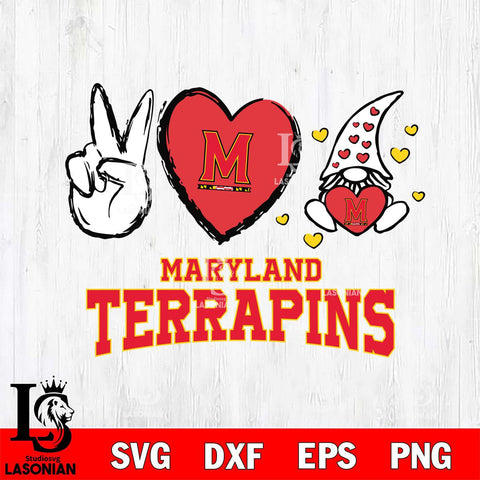 Maryland Terrapins Gnomes Peace & Love Svg Eps Dxf Png File, Digital Download, Instant Download