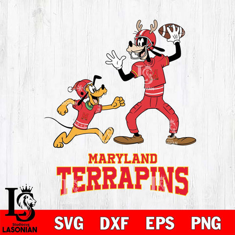 Maryland Terrapins Goofy & Pluto Football Cricut,Christmas SVG DXF EPS PNG FILE, NCAA Digital Download,Instant Download, Silhouette