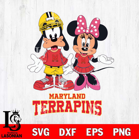 Maryland Terrapins Goofy and Minnie mouse Football SVG DXF EPS PNG FILE,NCAA svg ,Football Digital Download,Instant Download, Silhouette