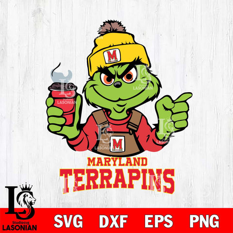 Maryland Terrapins Grinch with coffee Svg Eps Dxf Png File, Digital Download, Instant Download
