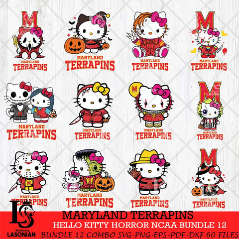 Maryland Terrapins Hello Kitty Horror NCAA Bundle 12 SVG Svg Eps Dxf Png File, Digital Download