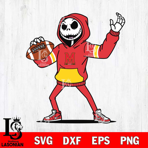 Maryland Terrapins Jack Skellington Football Christmas File Cut, NCAA SVG DXF EPS PNG FILE, Digital Download , Criucut , Silhouette
