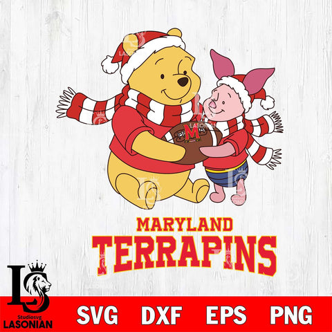 Maryland Terrapins Winnie the Pooh & Piglet Football Cricut,Christmas SVG DXF EPS PNG FILE, NCAA Digital Download,Instant Download, Silhouette