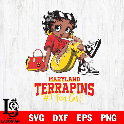 Maryland Terrapins #1 Black Fan Girl Betty Boop, Svg Eps Dxf Png File, Digital Download
