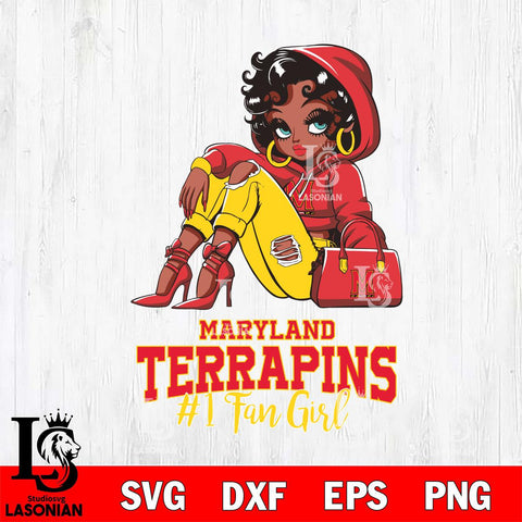 Maryland Terrapins #1 beauty Black Fan Girl, Svg Eps Dxf Png File, Digital Download