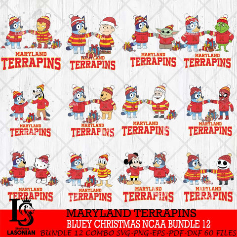 Maryland Terrapins  Bluey friends christmas NCAA Bundle File Cut,Bundle NCAA SVG DXF EPS PNG FILE, Digital Download,Instant Download, Silhouette